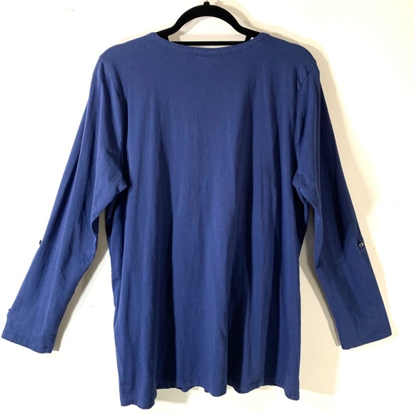 2/$35 J.Jill Blue Henley cotton knit roll tab-sleeve top - Picture 5 of 8